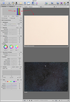 1. Select the imported photo. The light pollution gives it an orange color. See the histogram. All RGB curves are right due to the light pollution